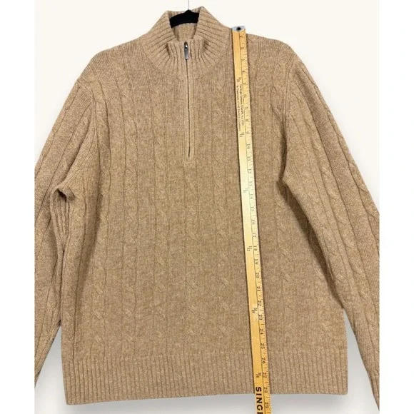 Brooks Brothers Sweater Mens L Tan Cable Knit 1/4 Zip Wool Mock Neck Pullover - Picture 9 of 9